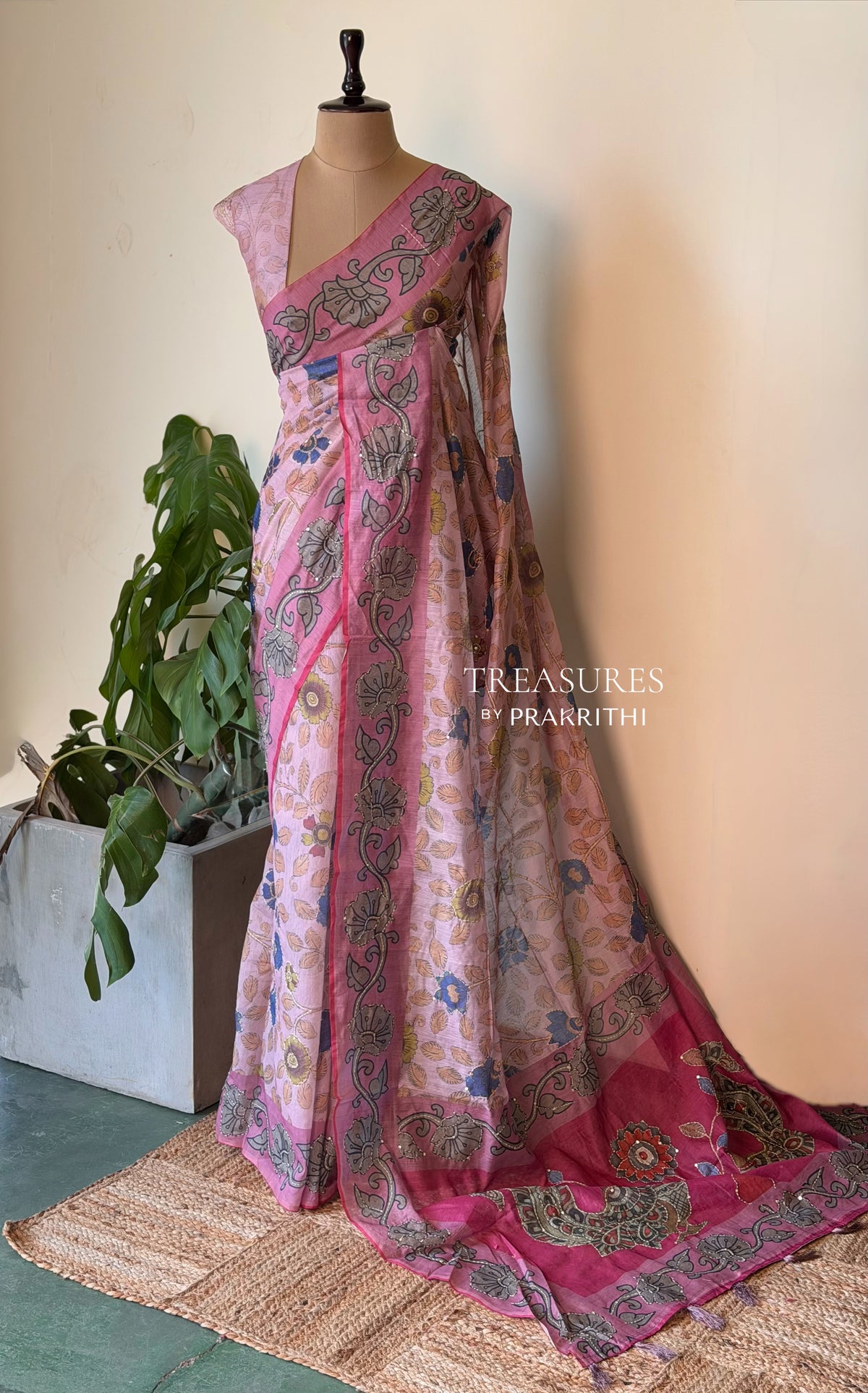 Pink mul chanderi saree- PBR26B