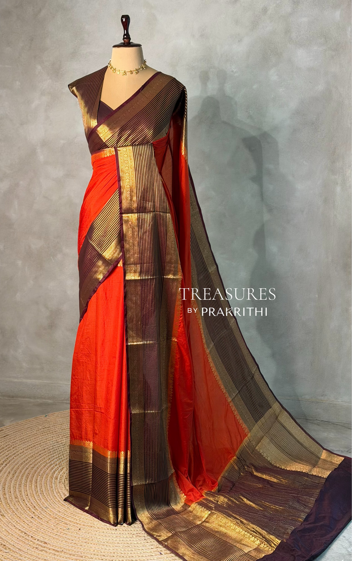 Orange and Brown crepe silk saree- GAL11C