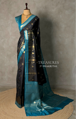 Black and Peacock blue silk saree - PBR24B