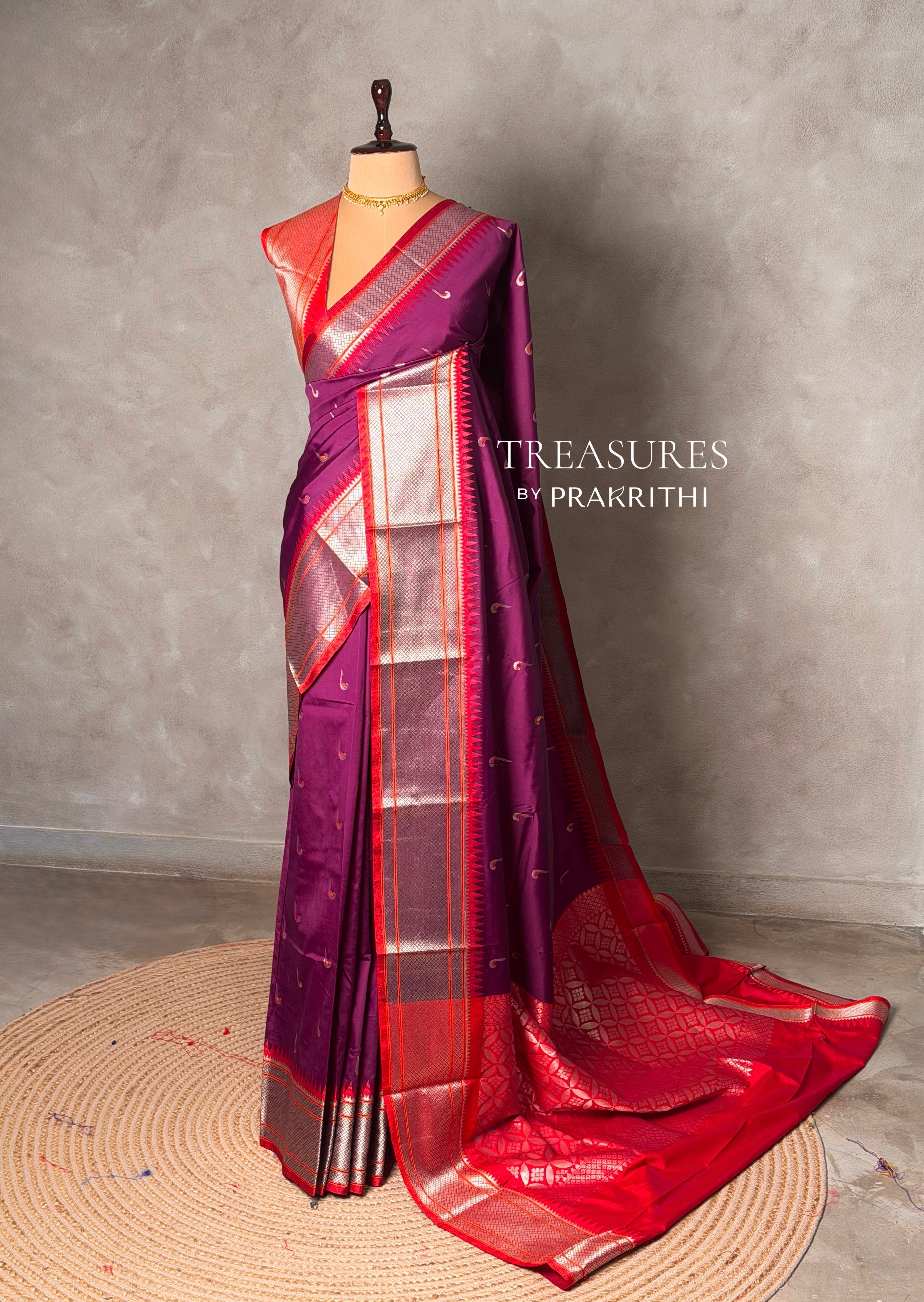 Deep wine and Red Silk saree - PBRZU6A