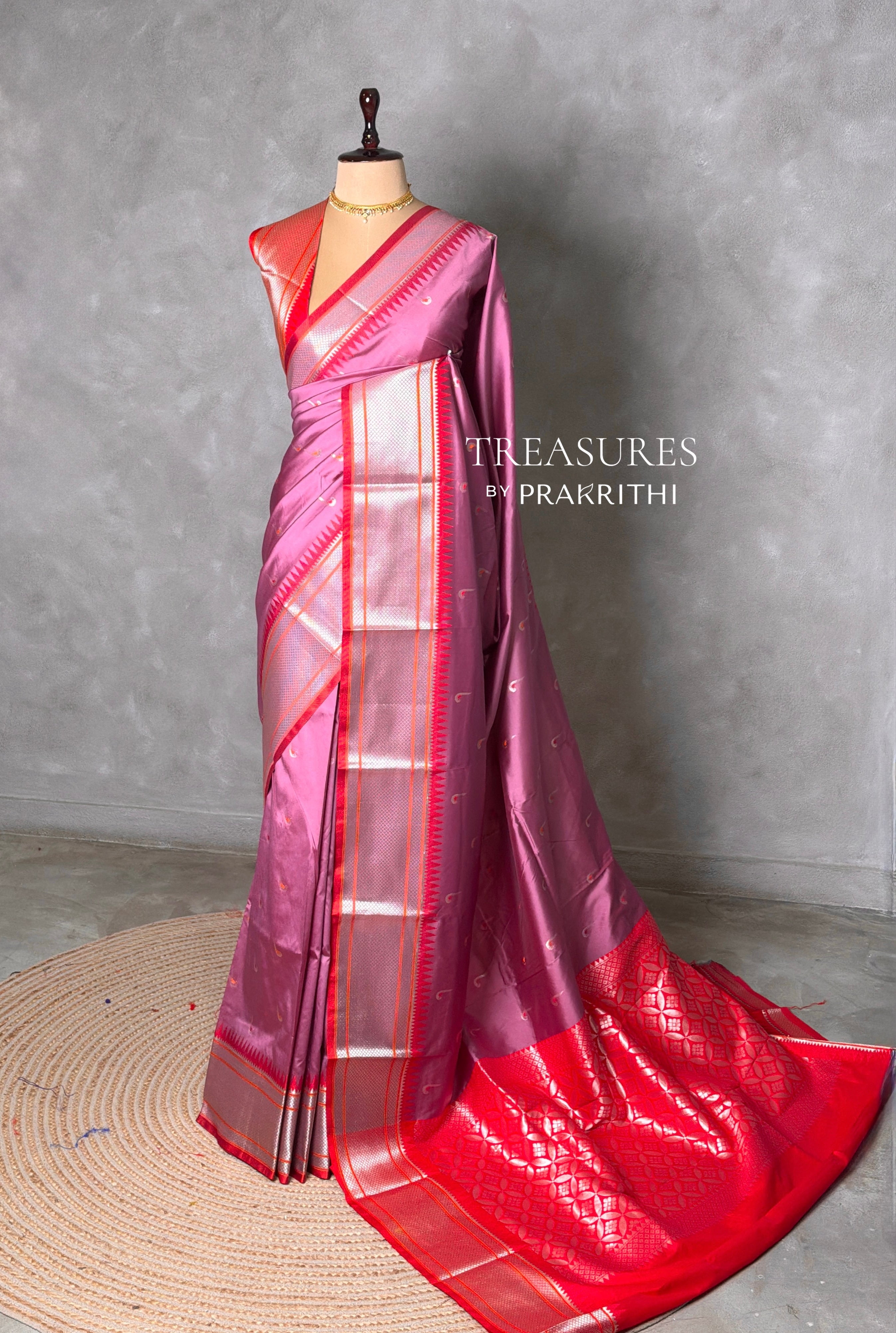 Onion Pink and Red Silk saree - PBRZU6B