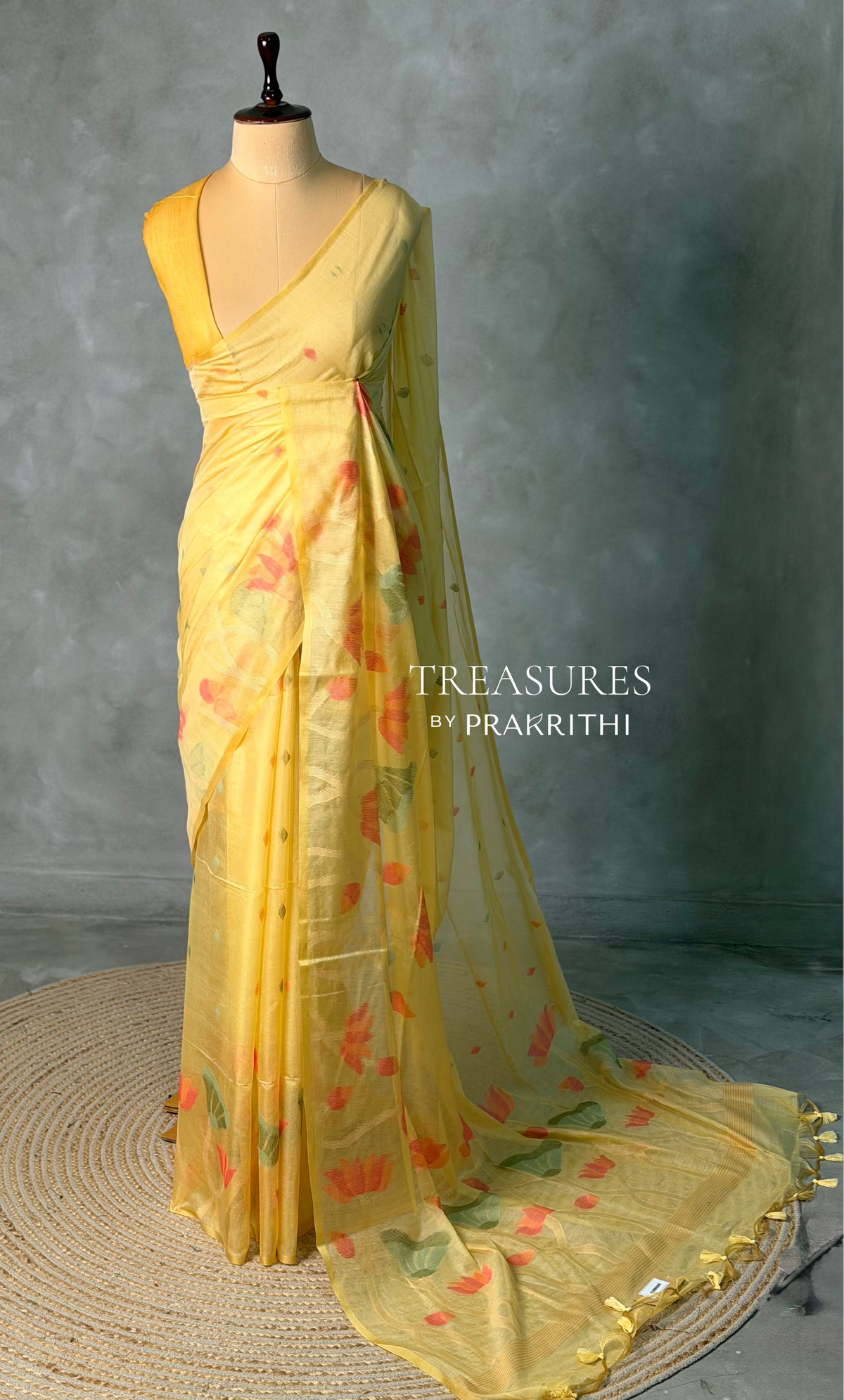 Yellow Jamdani Silk cotton saree- PBR4H2