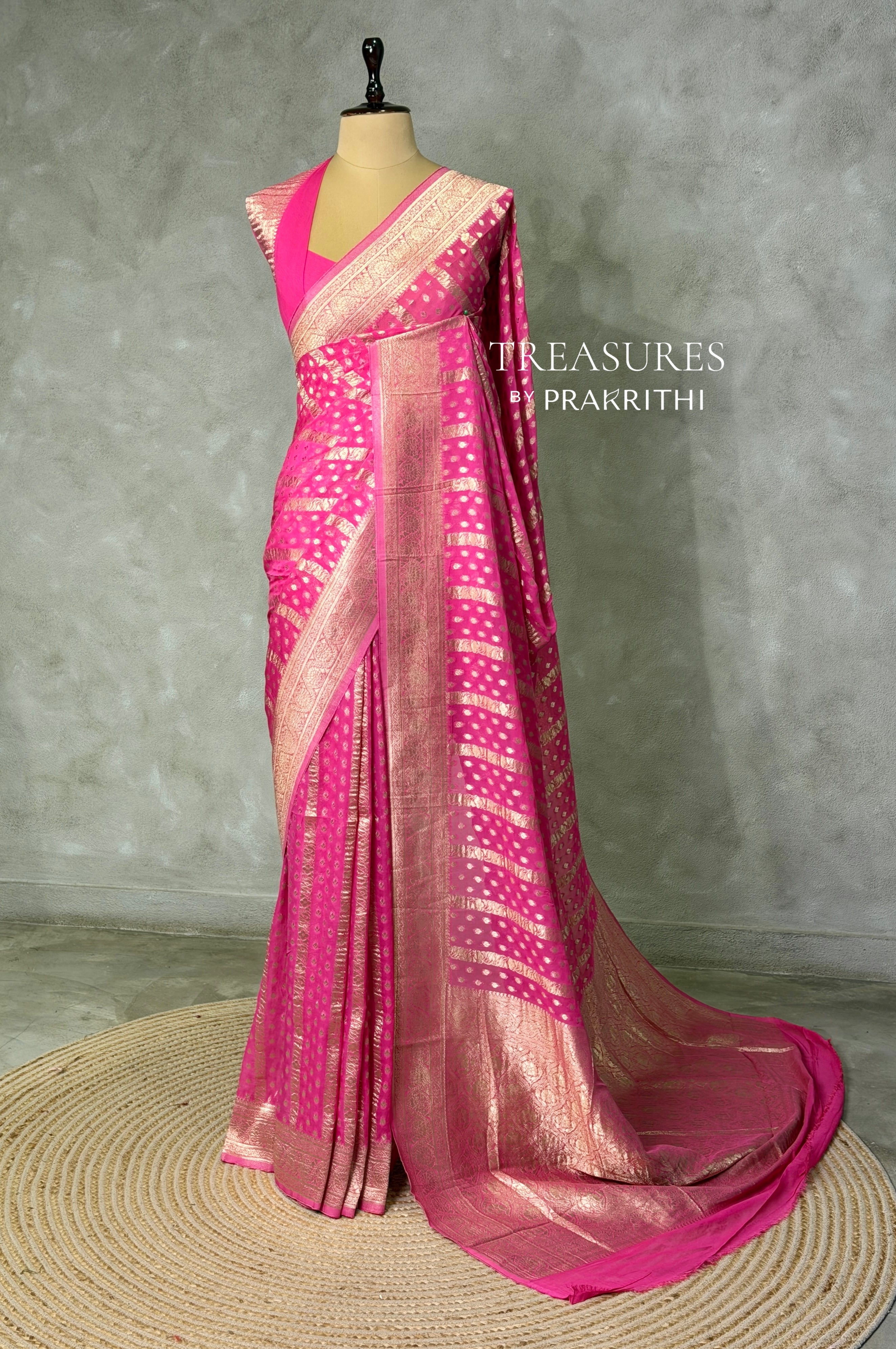 Dark Pink Banarasi Georgette Saree - PBRH1B