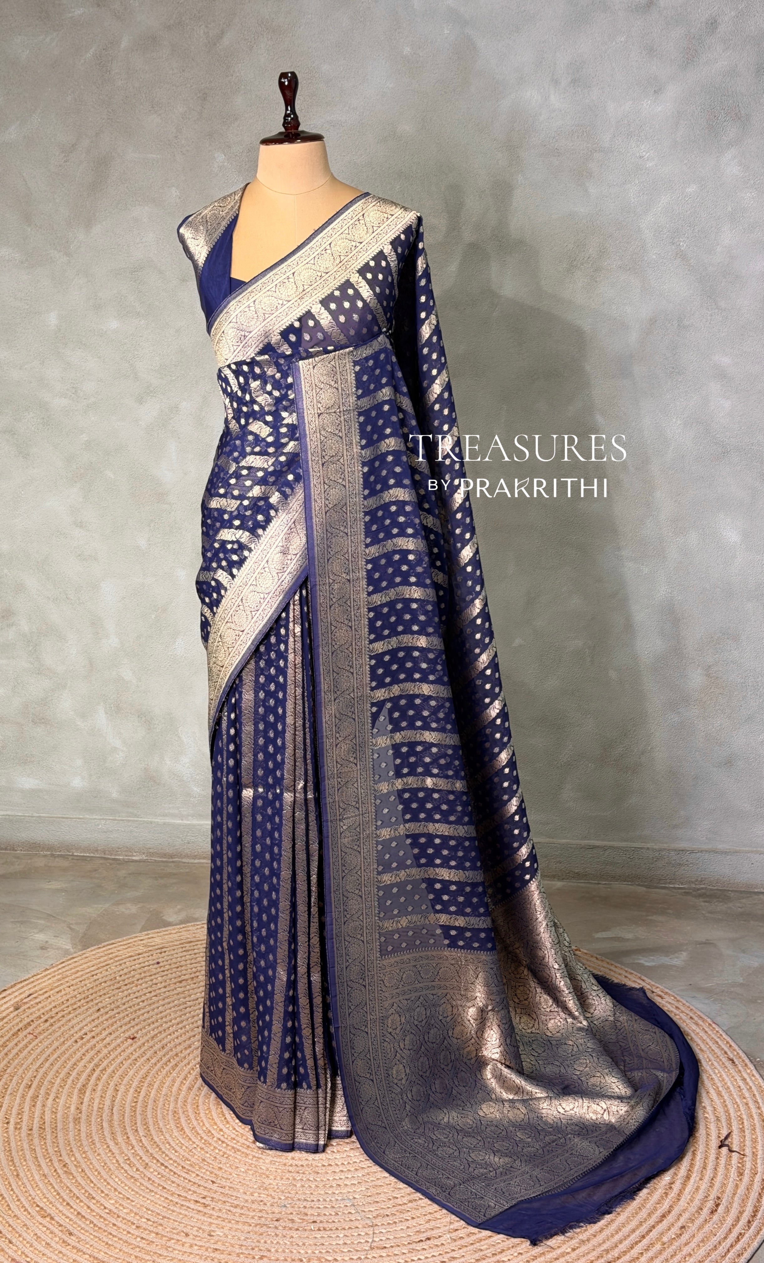 Navy Blue Banarasi Georgette Saree - PBRH1D