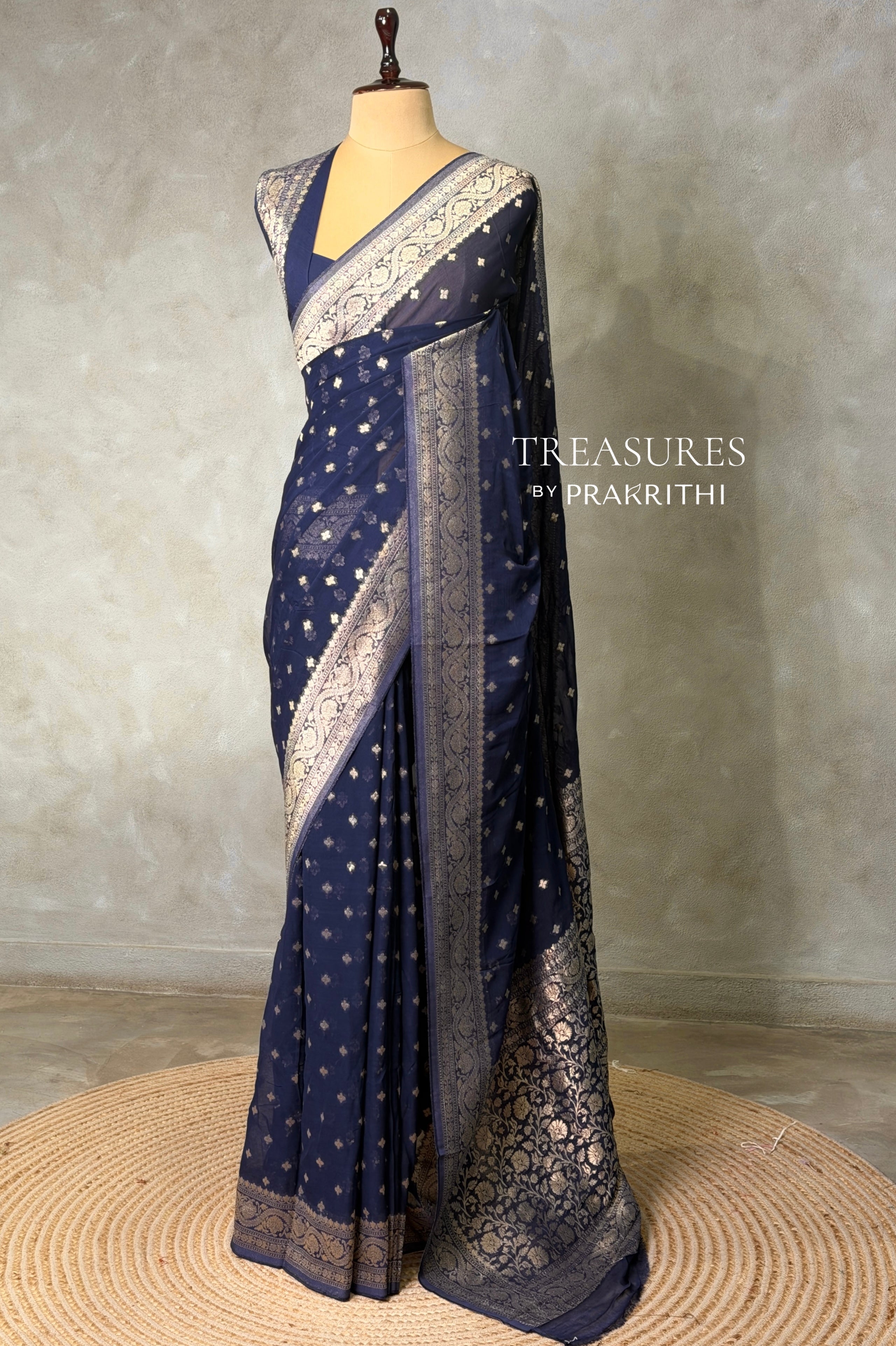 Navy Blue Banarasi Georgette Saree - PBRH2B