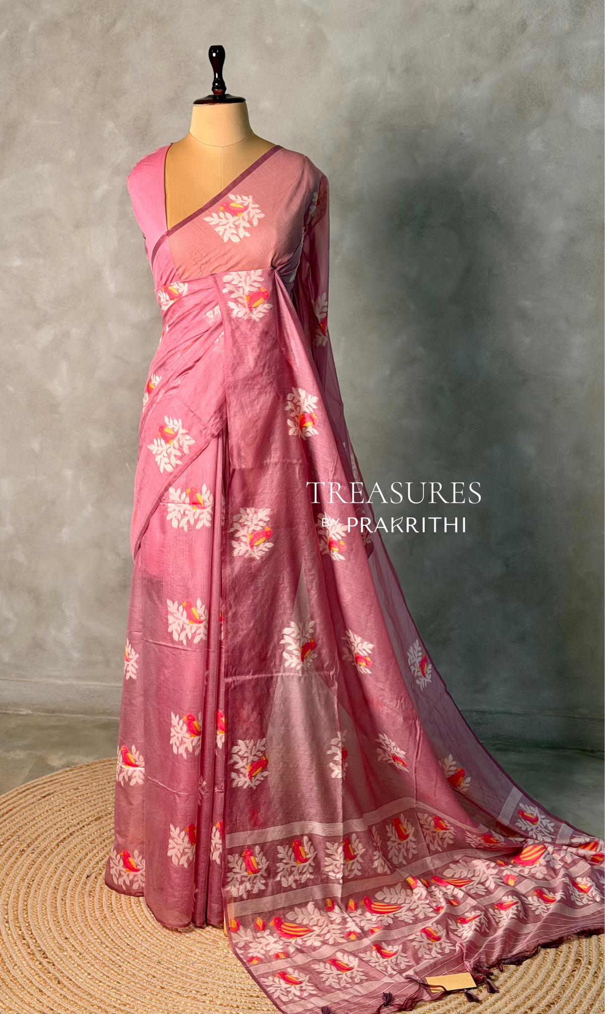 Onion Pink Jamdani Silk cotton saree- PBR4N5