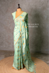 Pastal Green Chanderi silk cotton Jamdani woven saree- PBRJ31
