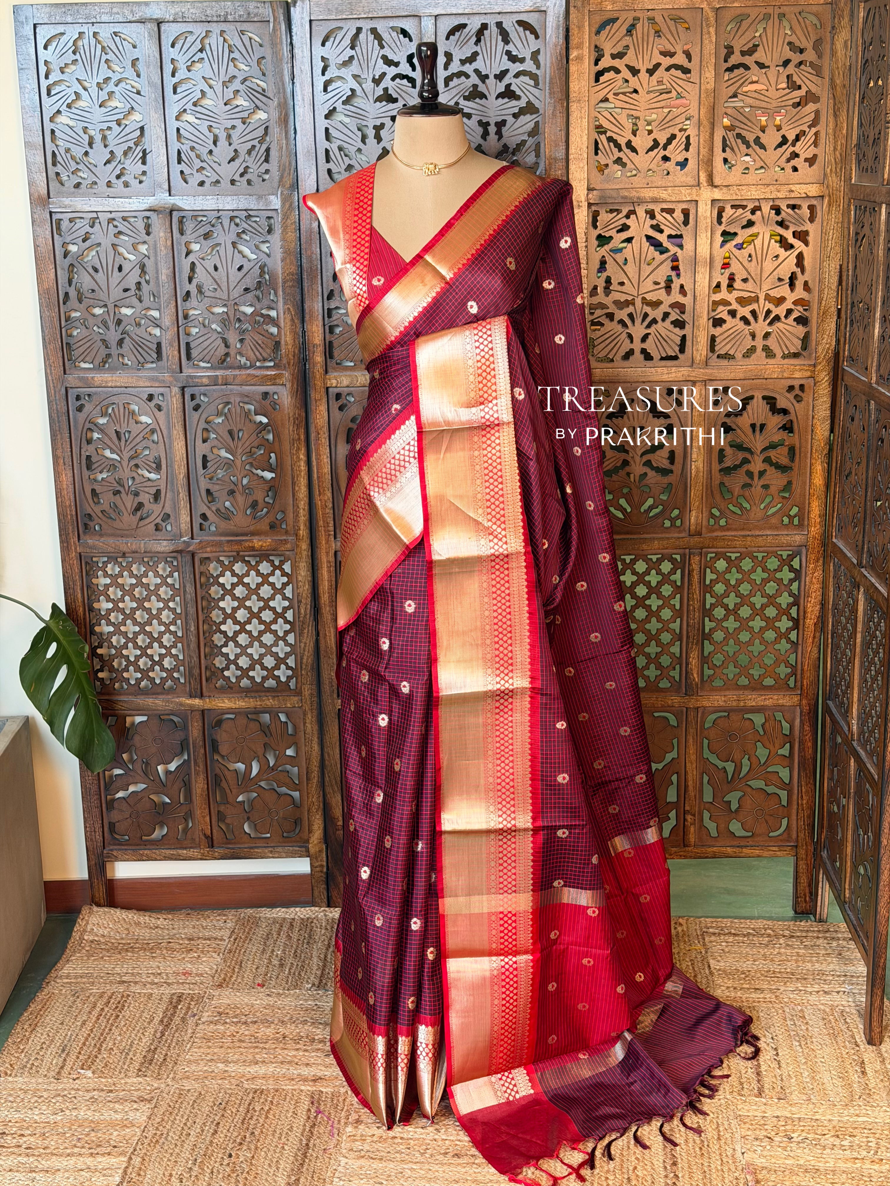 Maroon Semi banarasi silk  saree -PFAZ12