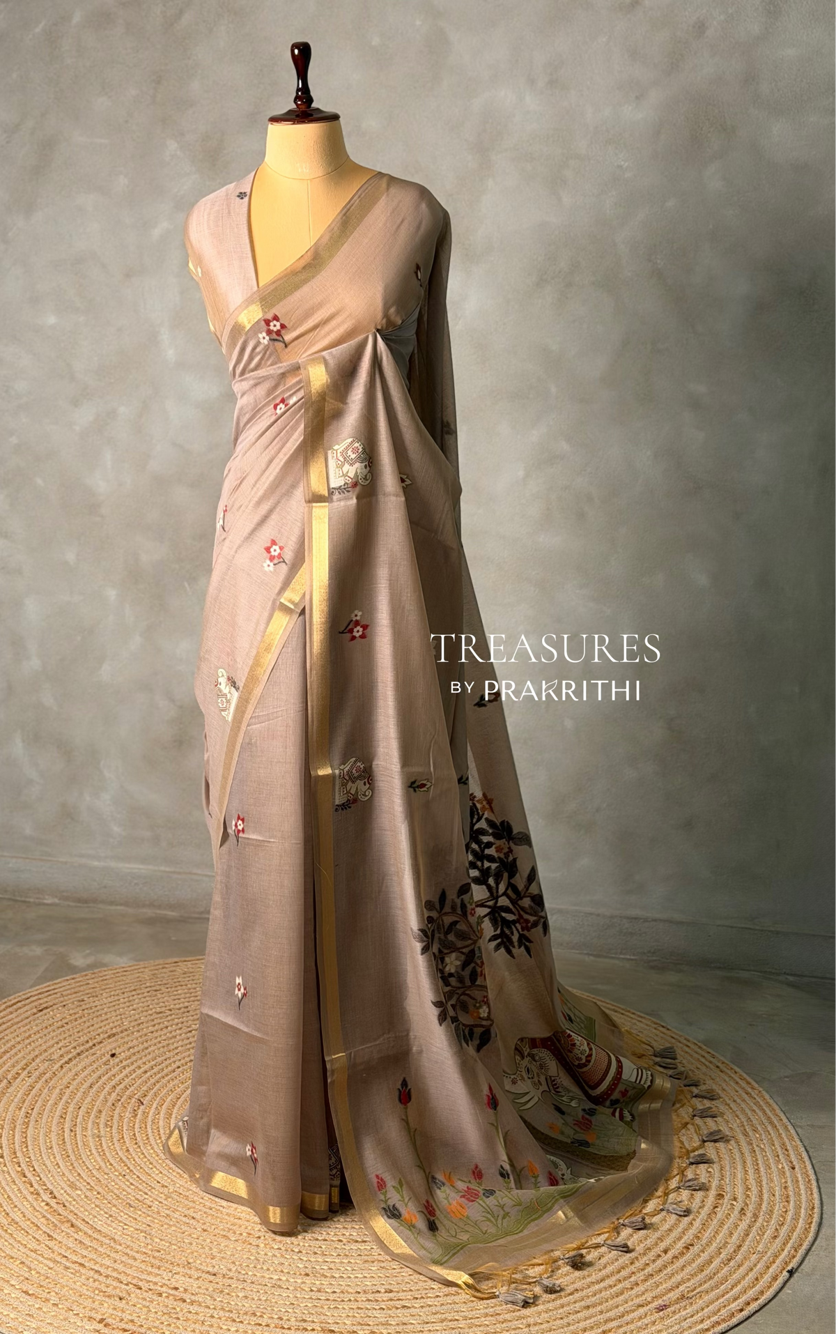 Chicku shade Jamdani Silk cotton saree- PBR27A