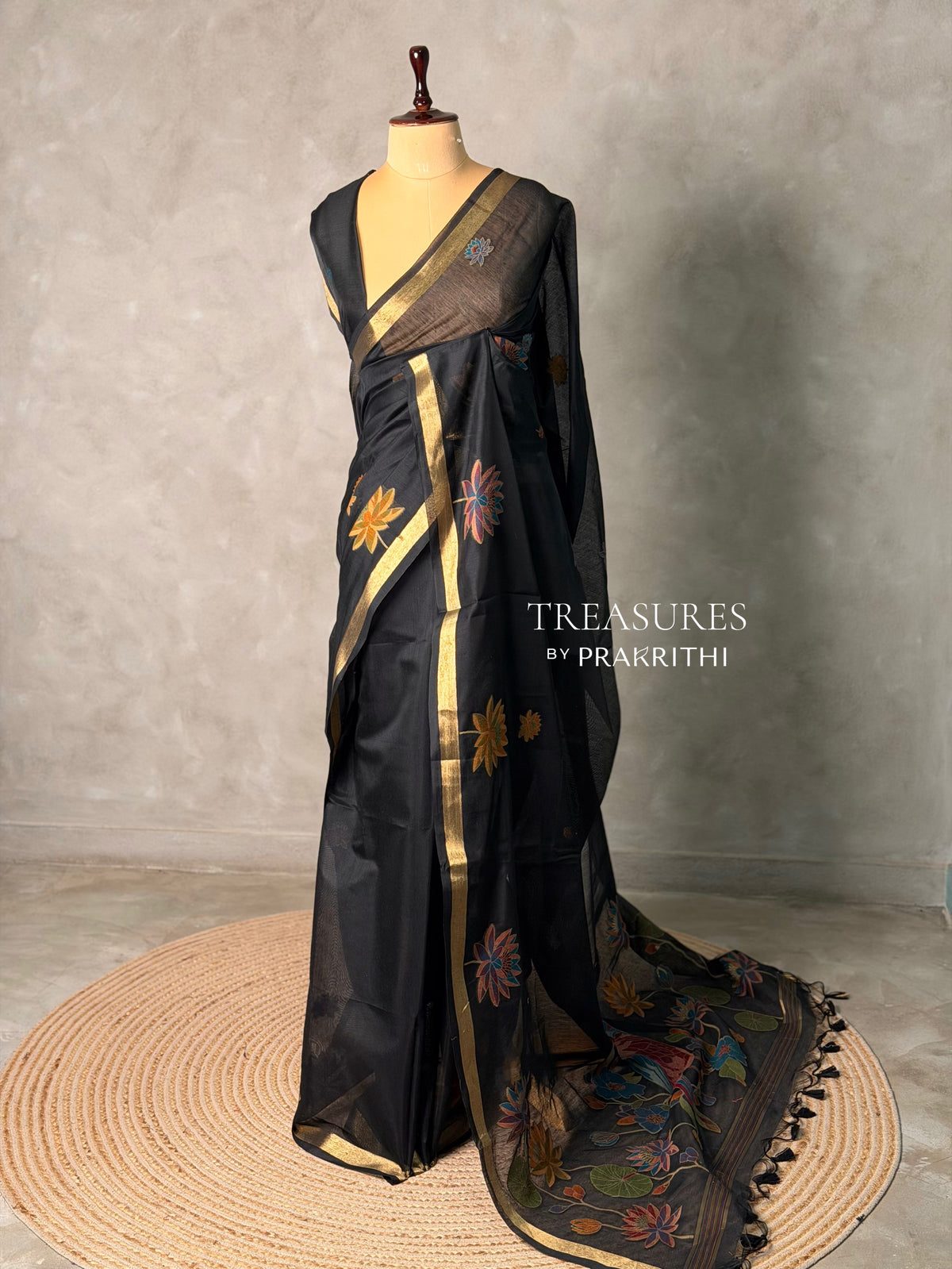Black Jamdani Silk cotton saree- PBR27F