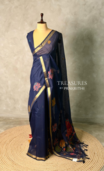 Navy BlueJamdani Silk cotton saree- PBR27G