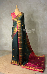Dark Green and Magenta semi kanchipuram soft silk saree - PSSN199C