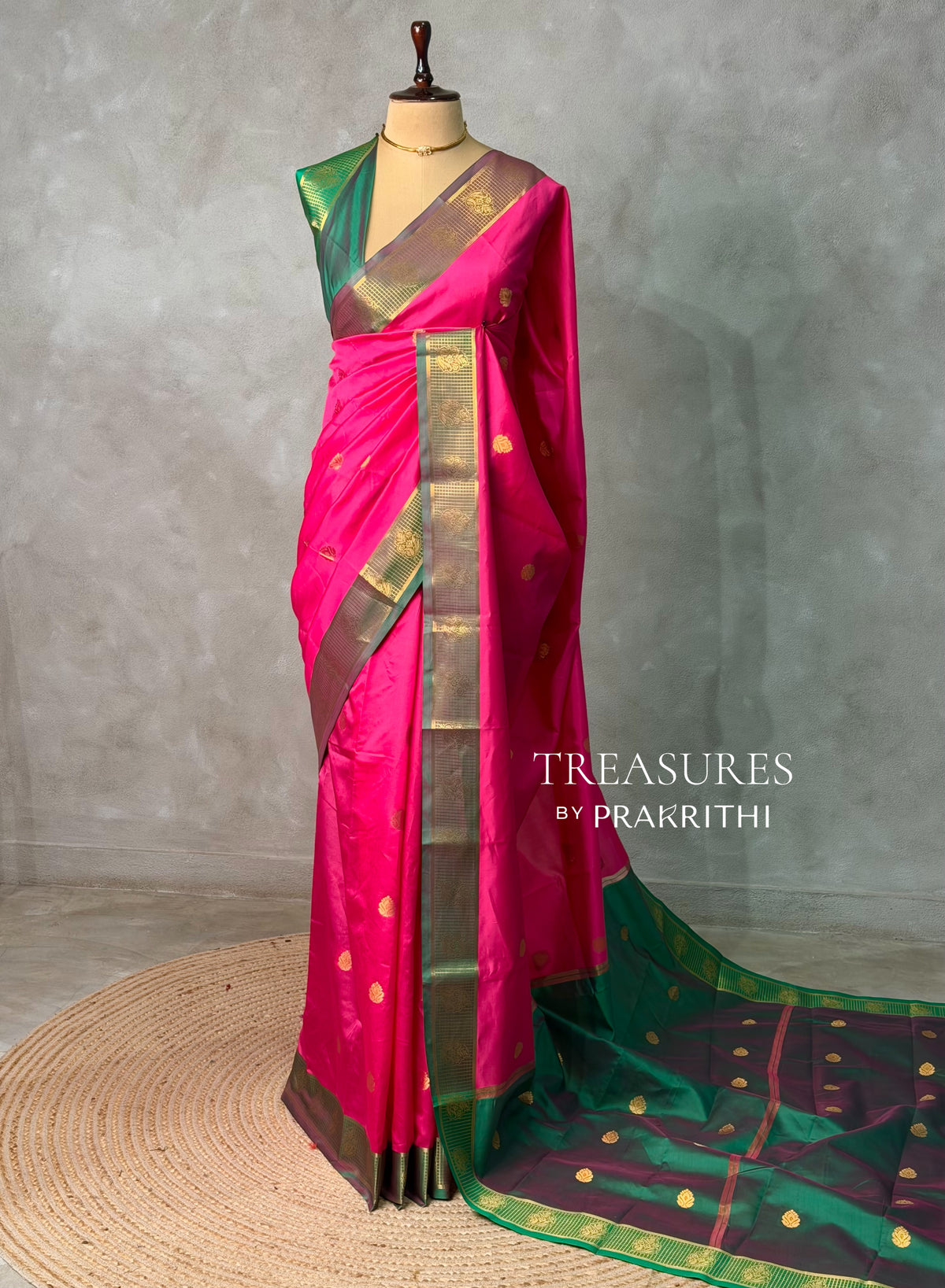 Magenta and green semi kanchipuram soft silk saree - PSSN177