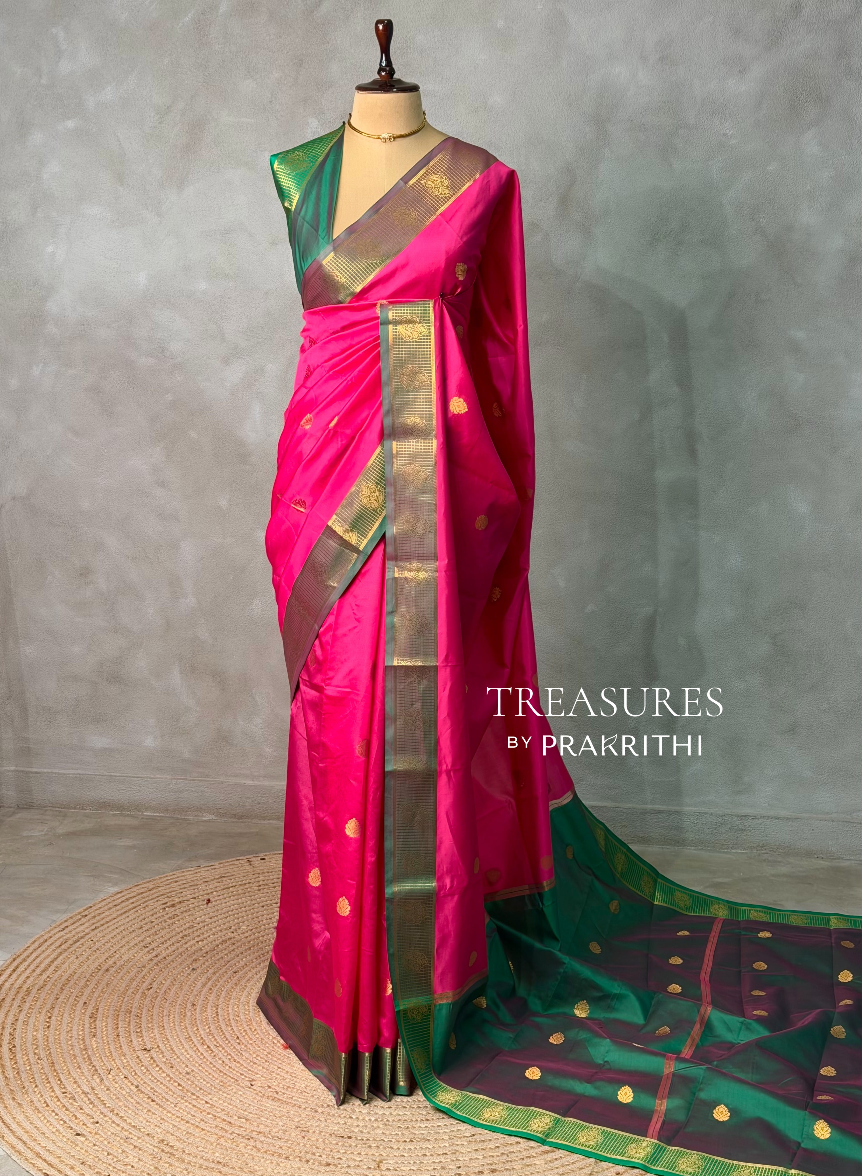 Magenta and green semi kanchipuram soft silk saree - PSSN177