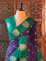 Blue and green pure soft silk saree - PSOFTD6A