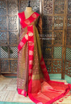 Olive Green and red pure soft silk saree - PSOFTD6D