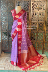 Lavender and red pure soft silk saree - PSOFTD6E