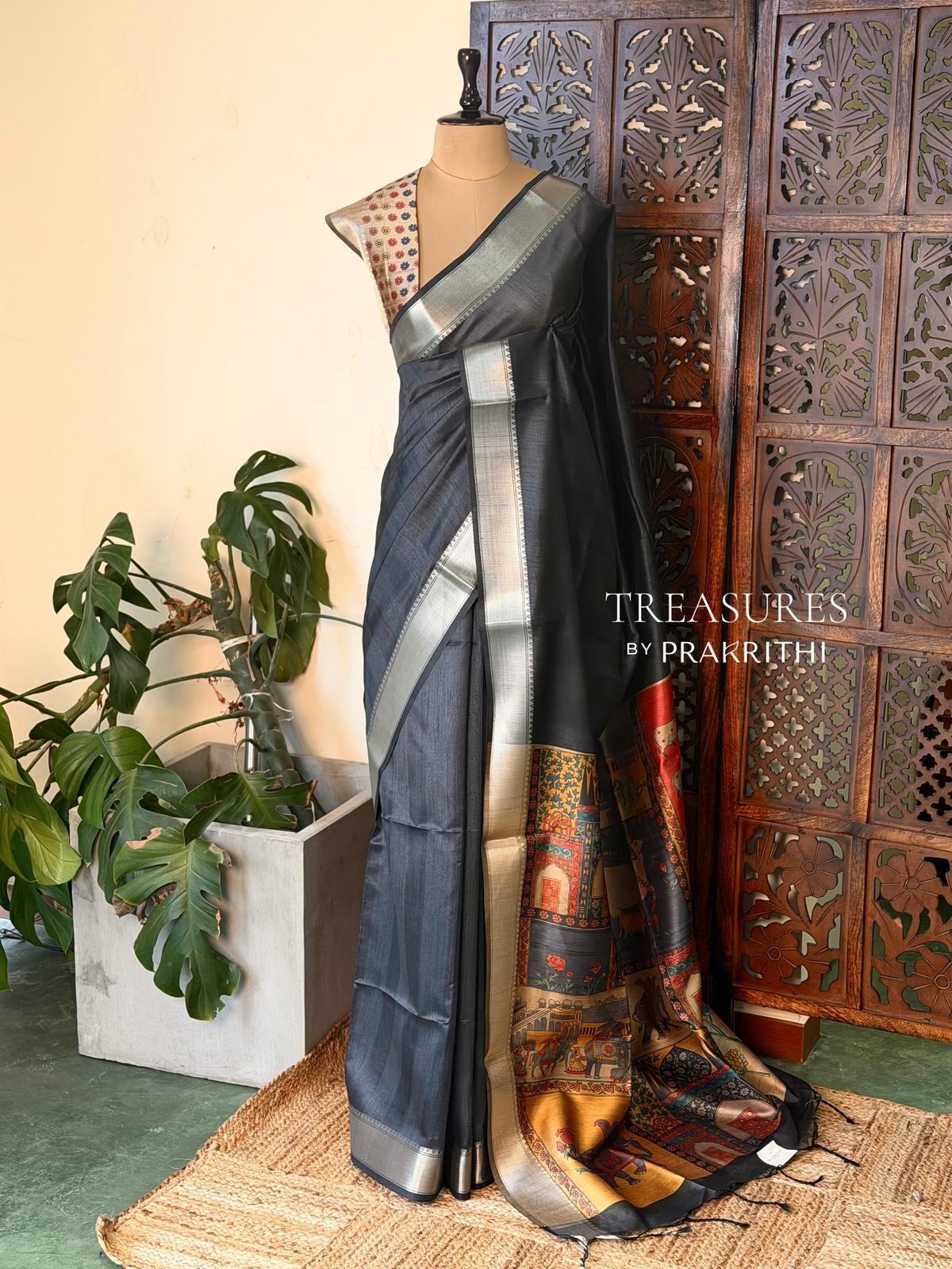 Dark Grey semi tusser saree- PBR28B