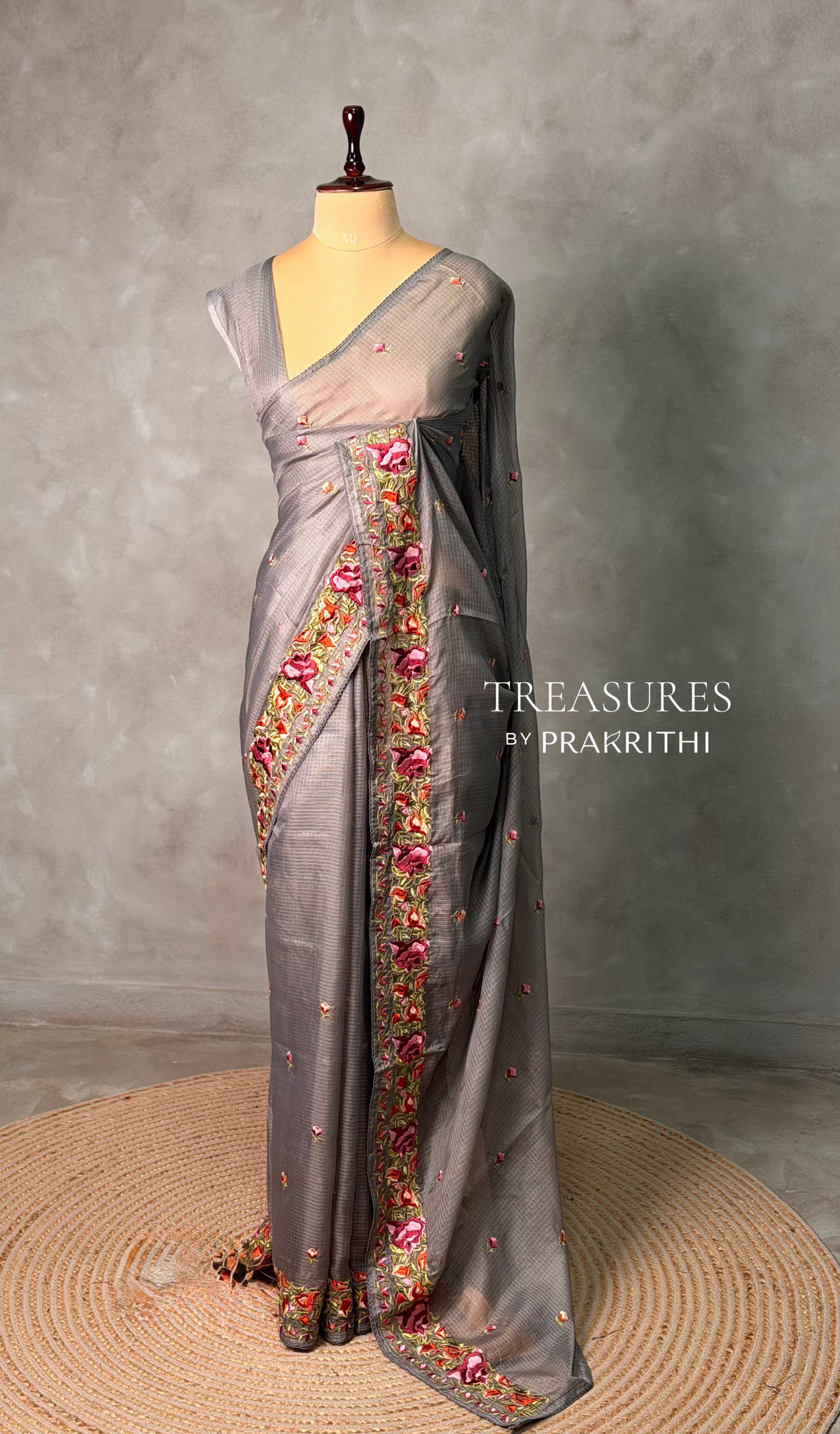 Dark grey Soft kotta saree- PBR29B