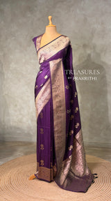 Violet banarasi semi tusser Silk Saree - PBRMM1