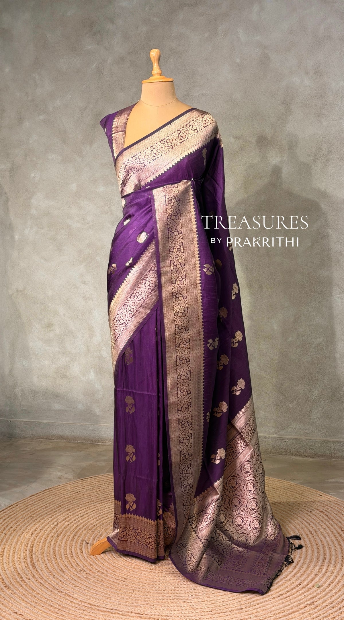 Violet banarasi semi tusser Silk Saree - PBRMM1