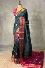 Bottle Green and Magenta semi kanchipuram soft silk saree - PSSN199K
