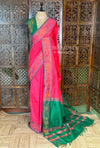 Rani Pink and Green Handloom silk cotton saree - PBRMH1