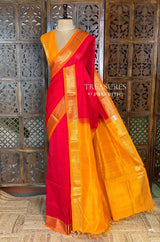 Red and Yellow Handloom silk cotton saree - PBRMH2