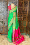 Parrot Green and Rani Pink Handloom silk cotton saree - PBRMH1A