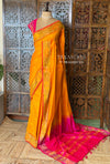 Yellow and Rani Pink Handloom silk cotton saree - PBRMH1C