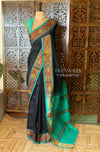 Black and Aqua green Handloom silk cotton saree - PBRMH1D