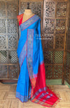 Blue and Rani Handloom silk cotton saree - PBRMH1E
