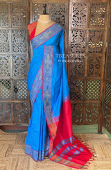 Blue and Rani Handloom silk cotton saree - PBRMH1E