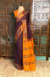 Brown and yellow Handloom silk cotton saree - PBRMH1H