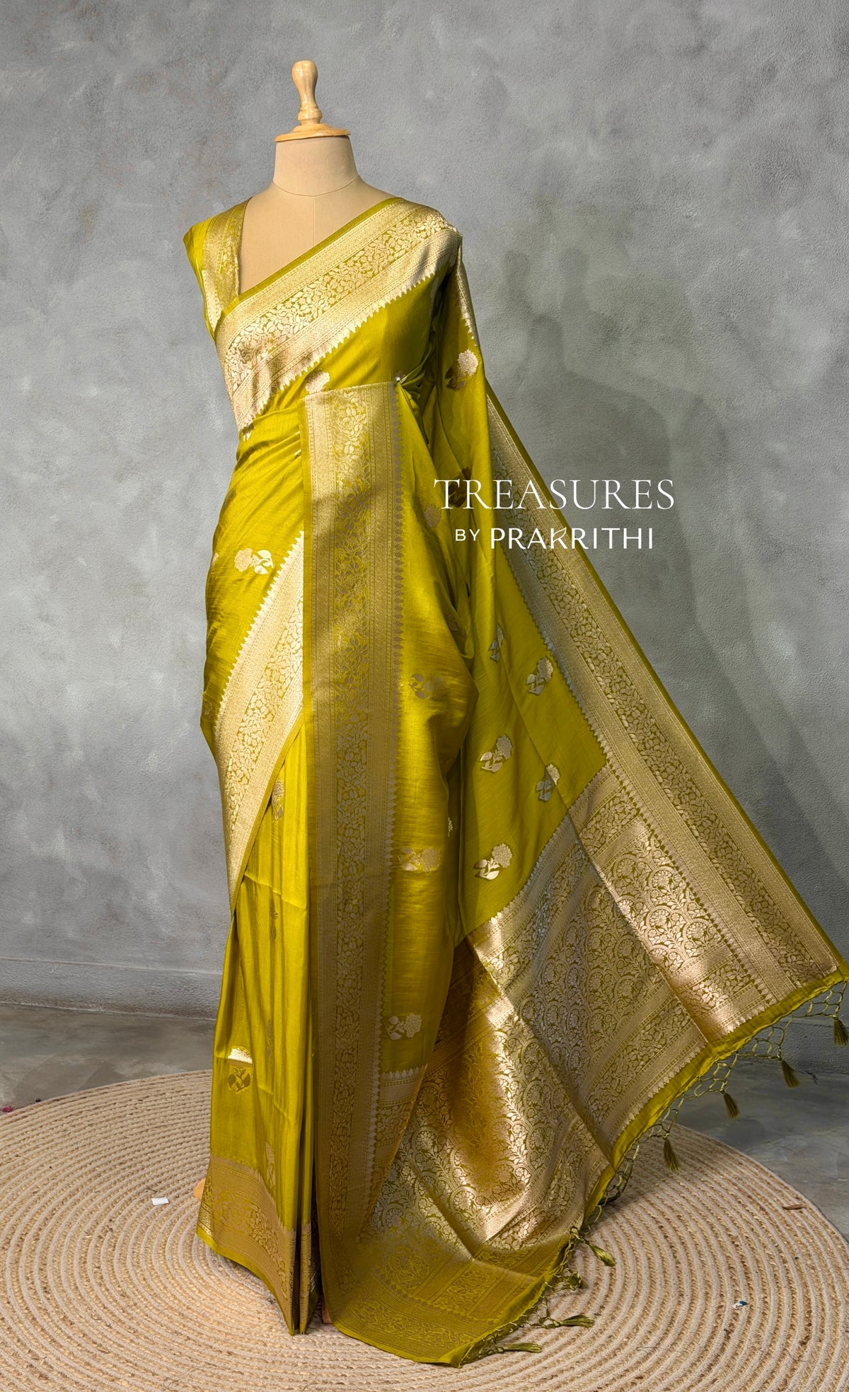 Olive Green banarasi semi tusser Silk Saree - PBRMM1A