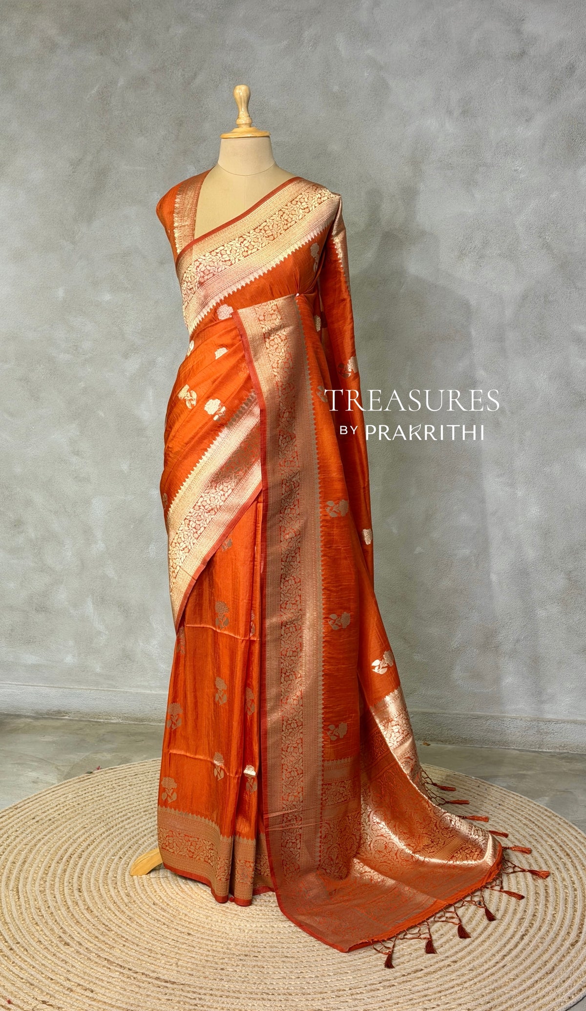 Rust Orange banarasi semi tusser Silk Saree - PBRMM1B
