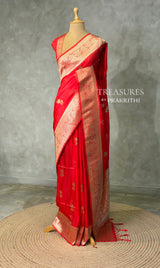 Red banarasi semi tusser Silk Saree - PBRMM1C