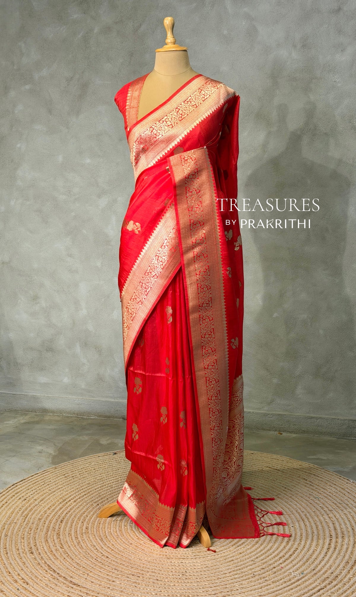 Red banarasi semi tusser Silk Saree - PBRMM1C