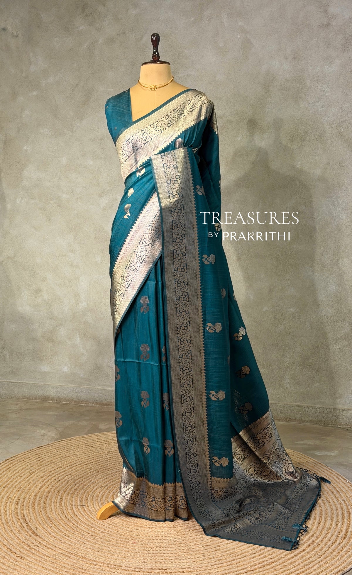 Peacock blue banarasi semi tusser Silk Saree - PBRMM1D