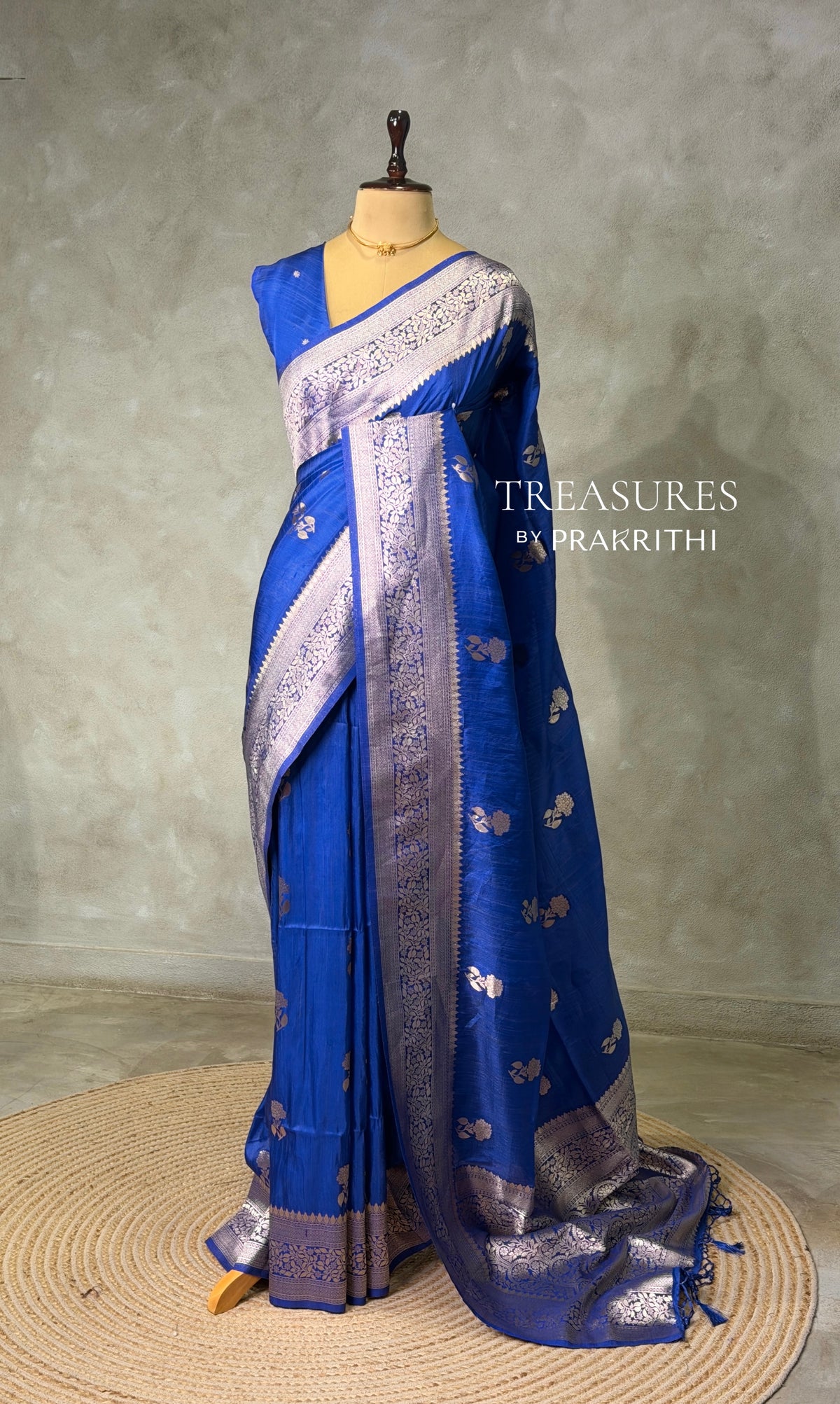 Royal Blue banarasi semi tusser Silk Saree - PBRMM1E