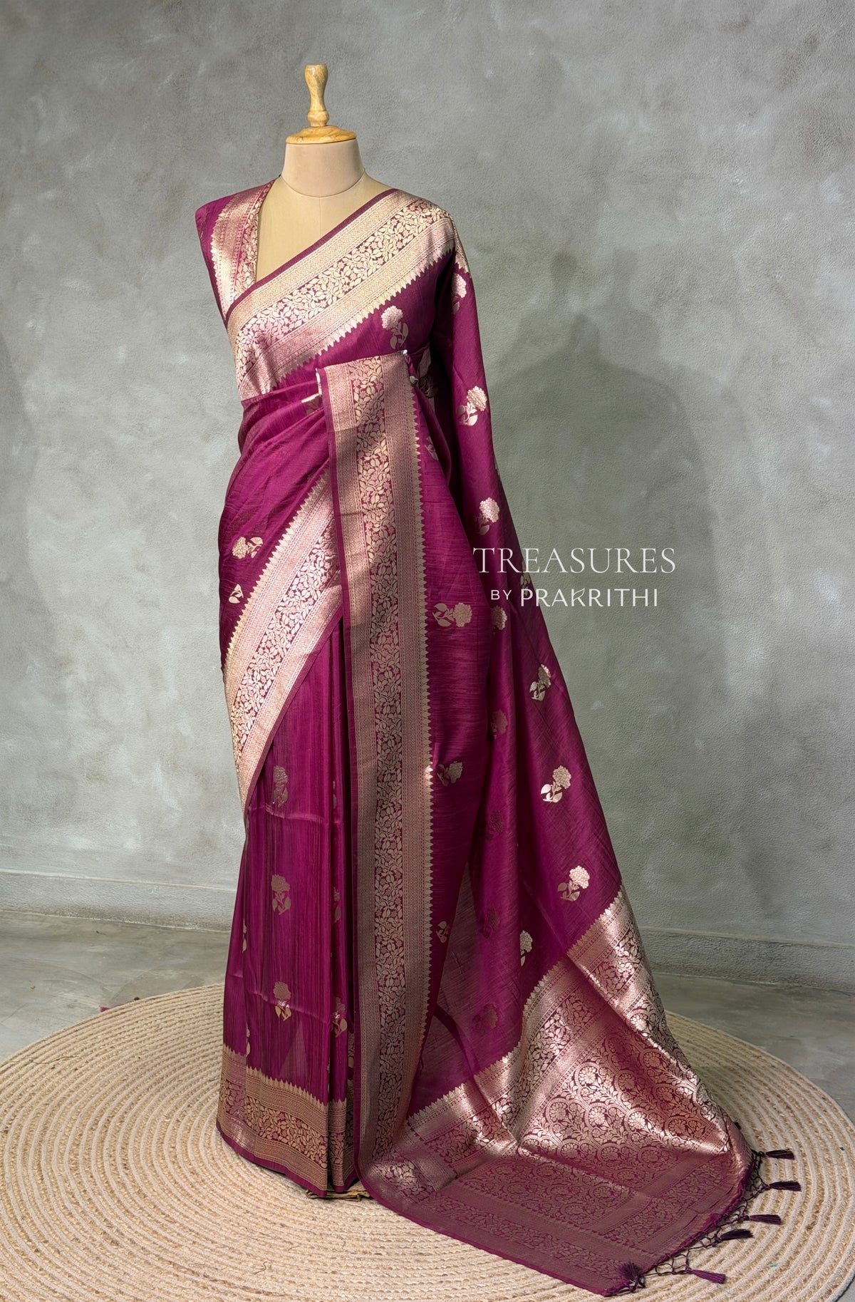 Dark Wine banarasi semi tusser Silk Saree - PBRMM1I
