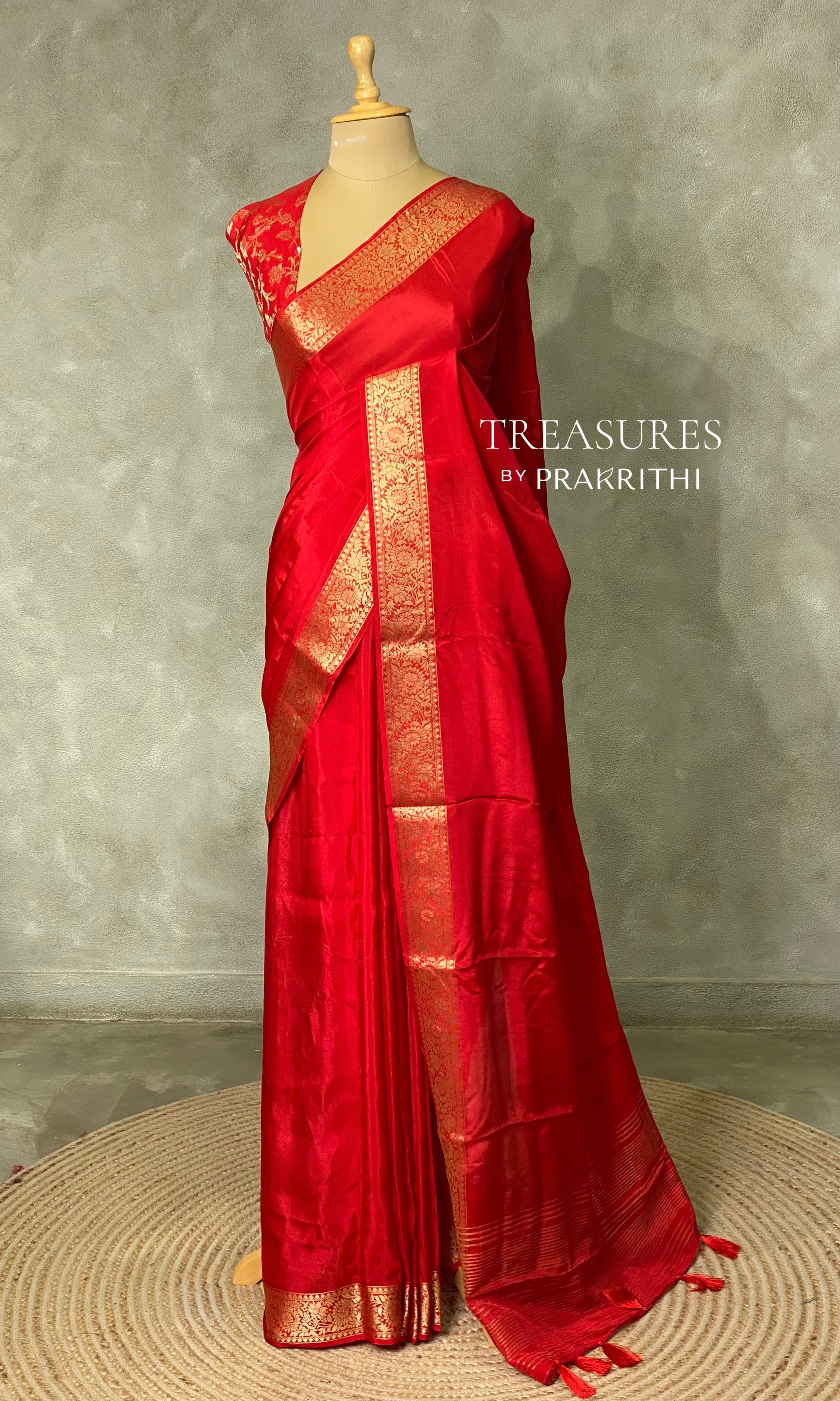 Red Pure Viscose Silk Saree - PBRATH4F