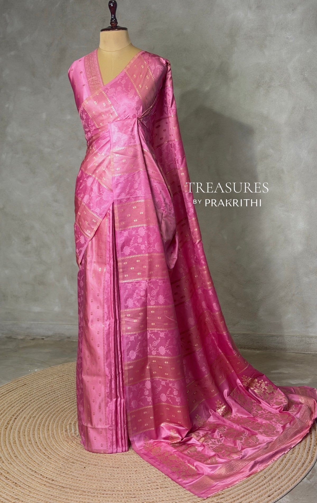 Pink Green Banarasi Satin silk Saree - PBRMM2E