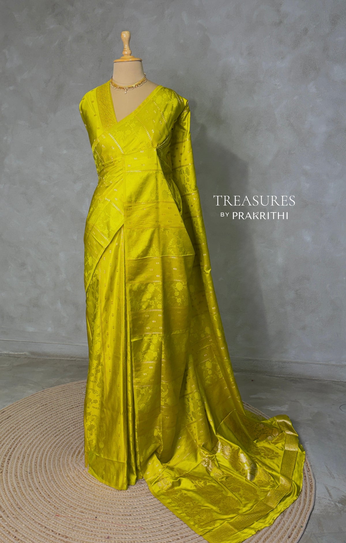 Lime Green Banarasi Satin silk Saree - PBRMM2F