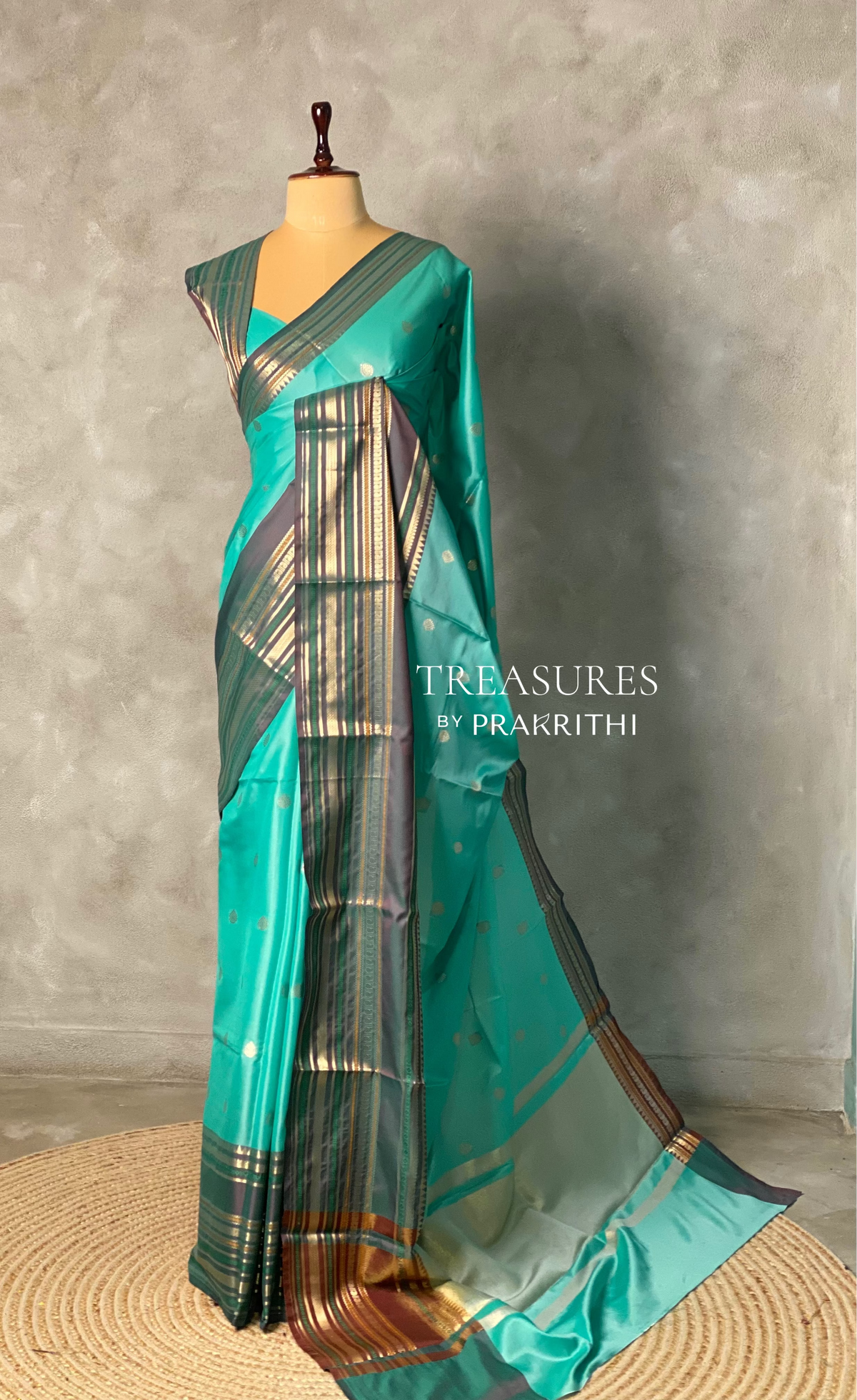Aqua Blue semi silk saree - PIH88B