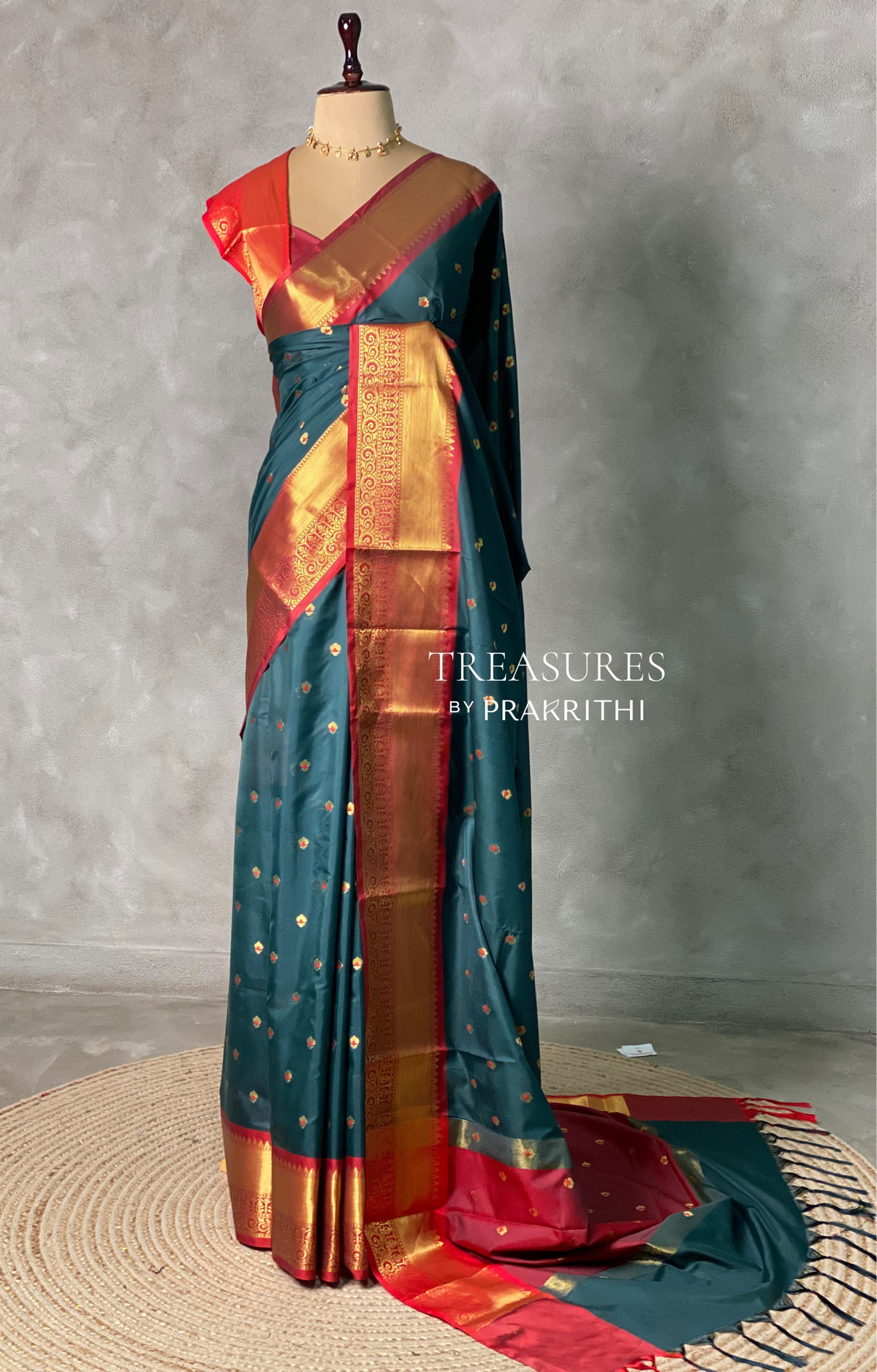 Green and Red semi silk saree - PIH88C