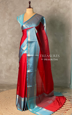 Red and Blue semi silk saree - PIH88D