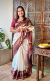 Off white and Deep Purple Banarasi silk saree - ONAM26B