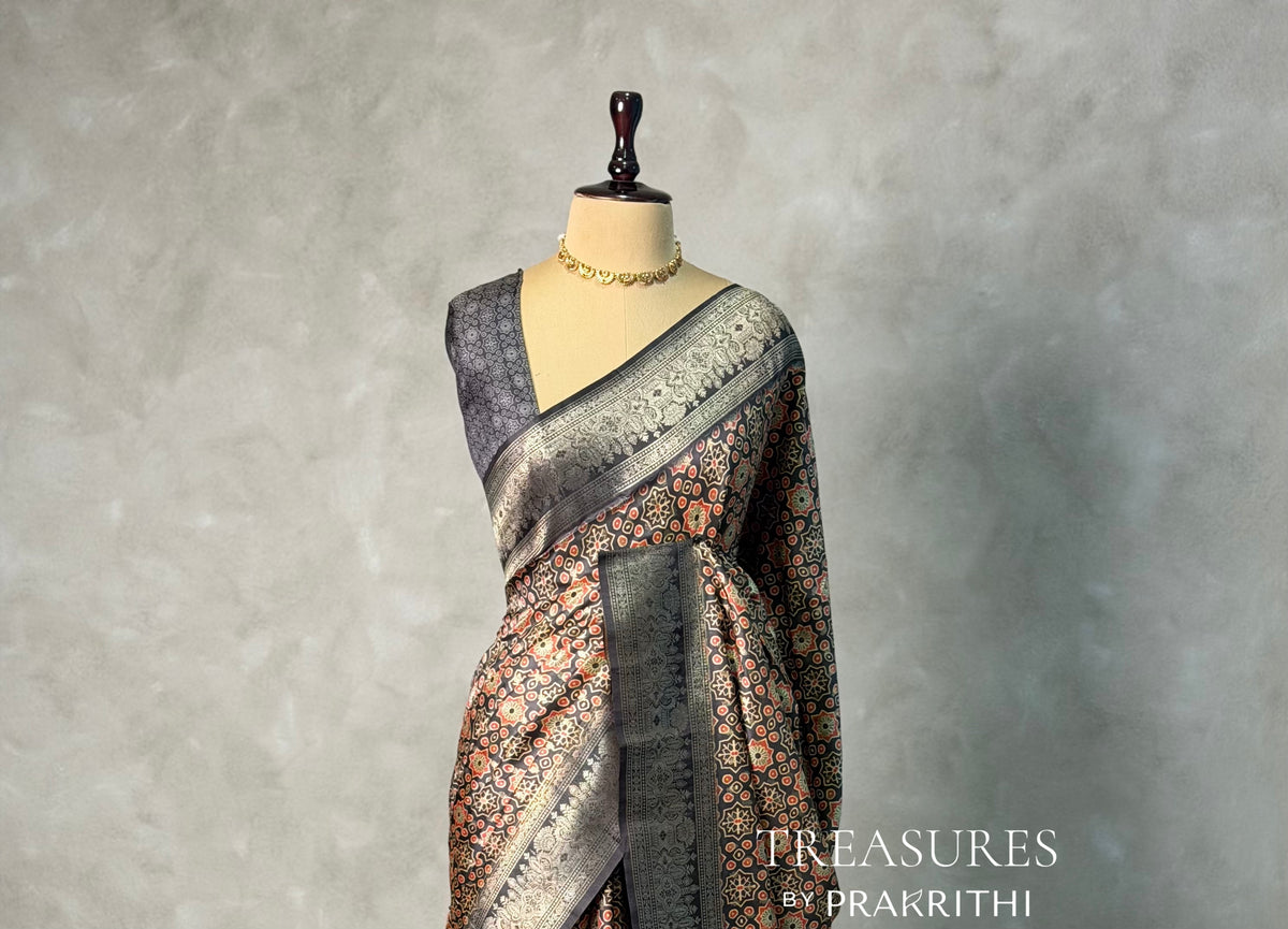 Black Banarasi Soft Silk saree- PBR4A