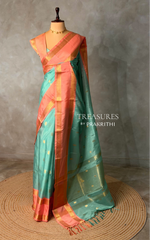 Aqua blue and peach semi silk saree - PIH88I